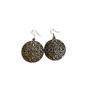 Earrings Round Silver Metal Design Dangle